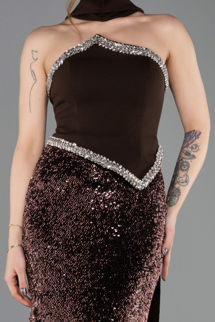 Long Brown Scaly Mermaid Evening Gown ABU5703
