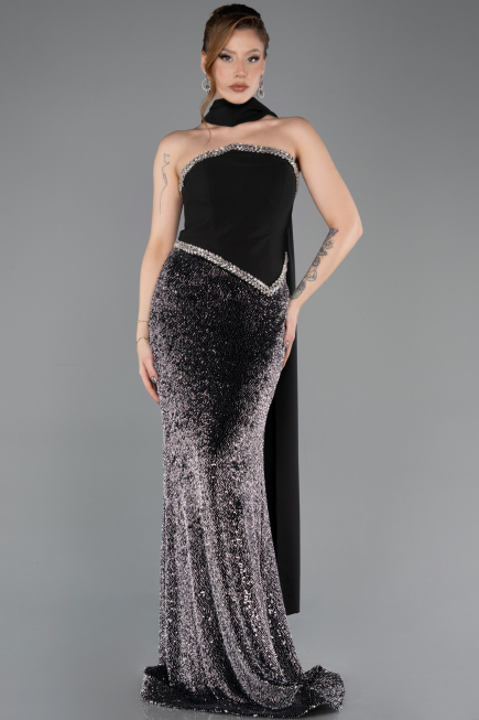 Long Black Scaly Mermaid Evening Gown ABU5703