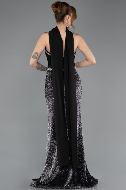 Long Black Scaly Mermaid Evening Gown ABU5703