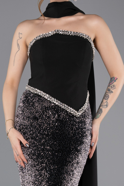 Long Black Scaly Mermaid Evening Gown ABU5703