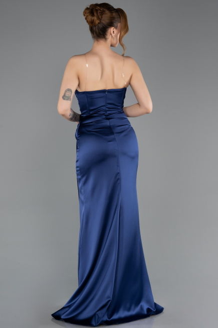 Long Navy Blue Satin Evening Dress ABU5708