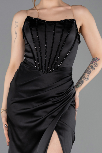 Long Black Satin Evening Dress ABU5708