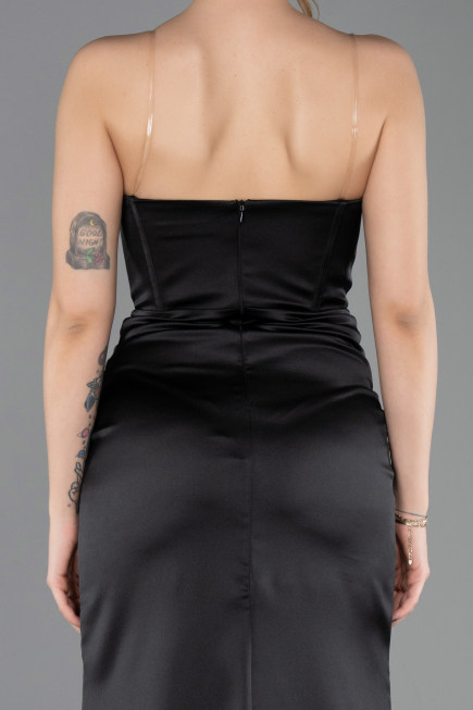 Long Black Satin Evening Dress ABU5708