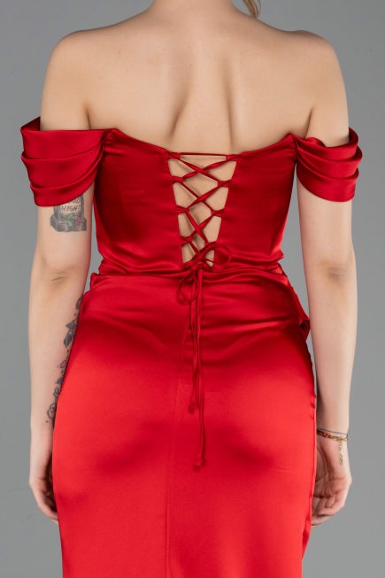 Long Red Satin Prom Gown ABU5709