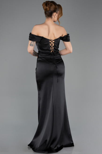 Long Black Satin Prom Gown ABU5709