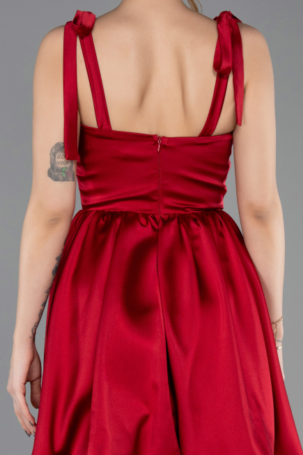 Short Burgundy Satin Prom Gown ABK2536