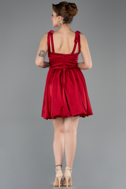 Short Burgundy Satin Prom Gown ABK2536