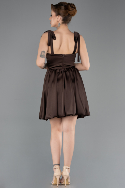 Short Brown Satin Prom Gown ABK2536