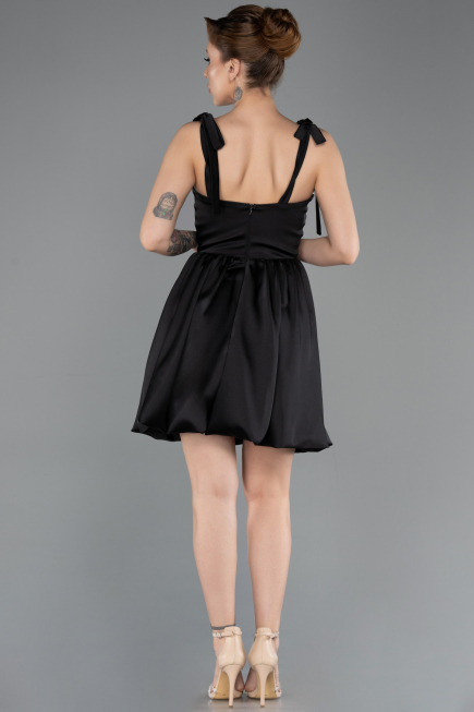Short Black Satin Prom Gown ABK2536
