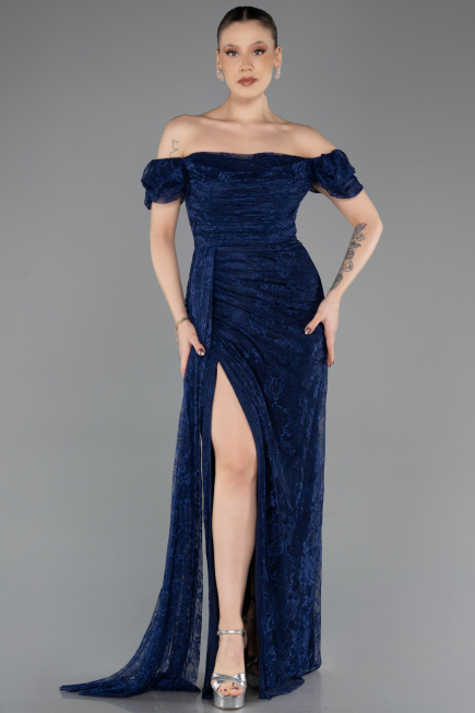 Long Navy Blue Dantelle Evening Dress ABU5728