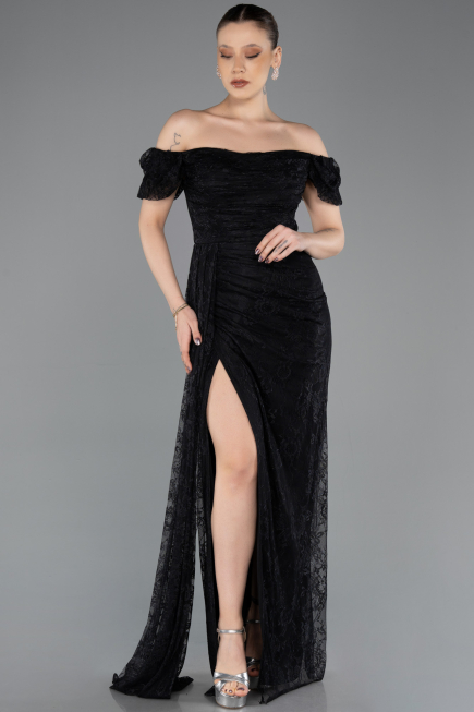 Long Black Dantelle Evening Dress ABU5728