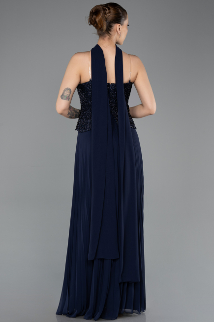Long Navy Blue Chiffon Evening Dress ABU5715