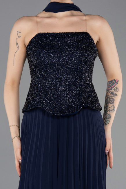 Long Navy Blue Chiffon Evening Dress ABU5715