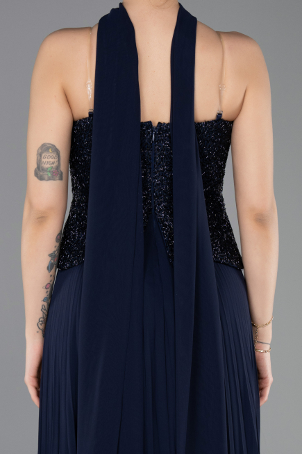 Long Navy Blue Chiffon Evening Dress ABU5715
