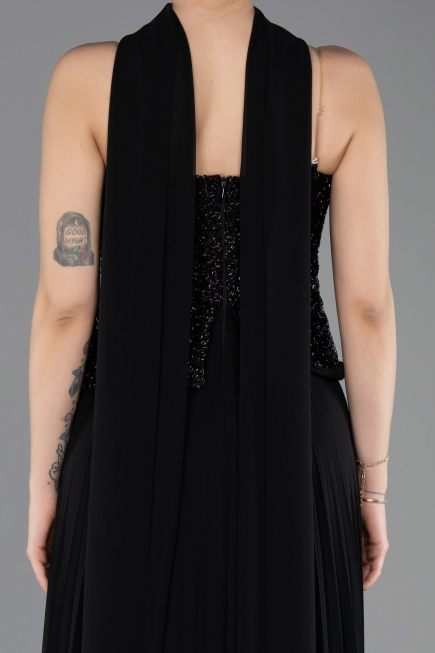 Long Black Chiffon Evening Dress ABU5715