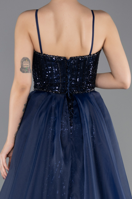 Long Navy Blue Beaded Evening Dress ABU5730