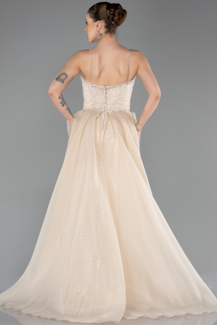 Long Beige Beaded Evening Dress ABU5730