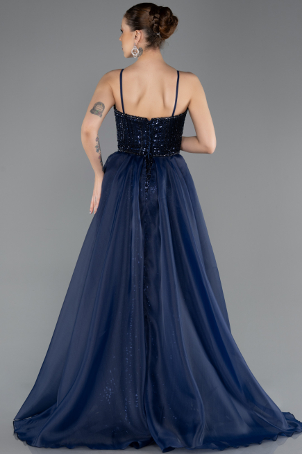 Long Navy Blue Beaded Evening Dress ABU5730