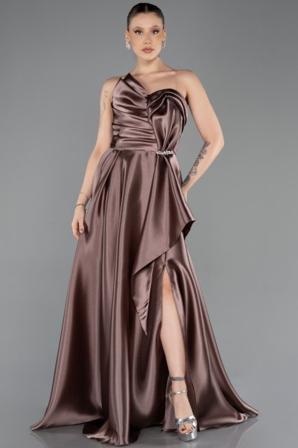 Copper Strapless Slit Long Satin Prom Dress ABU4561
