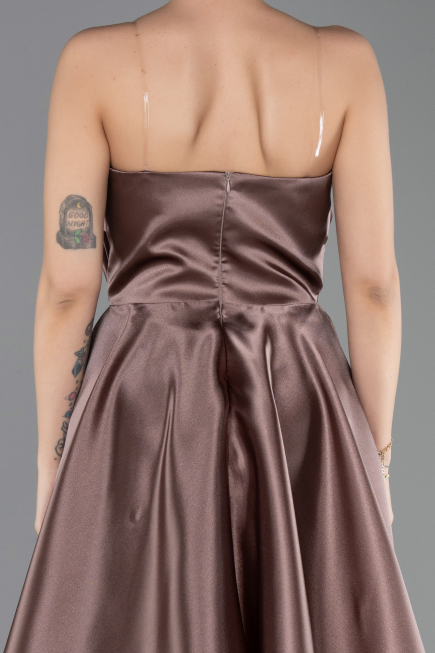 Copper Strapless Slit Long Satin Prom Dress ABU4561