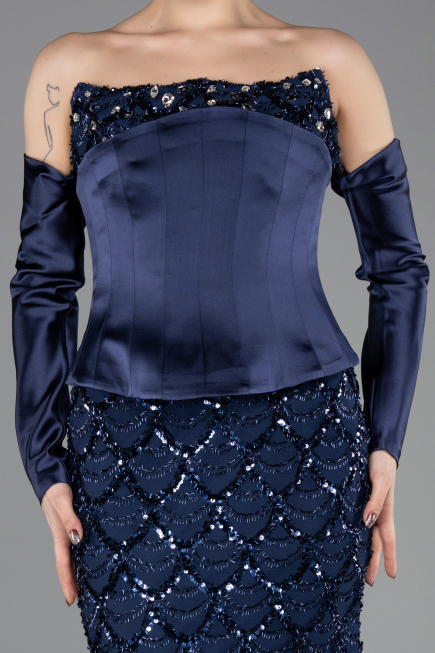Long Navy Blue Scaly Evening Dress ABU5732