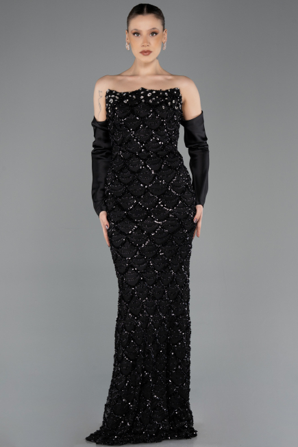 Long Black Scaly Evening Dress ABU5732