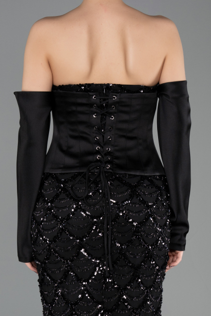 Long Black Scaly Evening Dress ABU5732