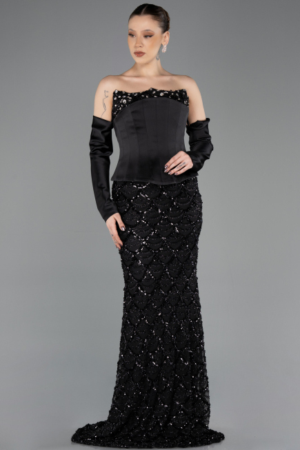 Long Black Scaly Evening Dress ABU5732
