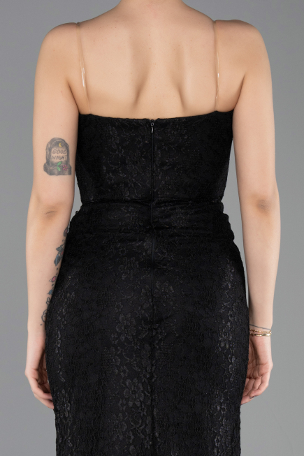 Long Black Dantelle Evening Dress ABU5678