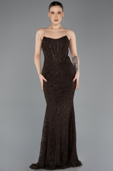 Long Brown Dantelle Evening Dress ABU5734