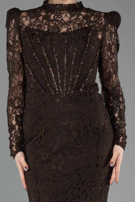 Long Brown Dantelle Evening Dress ABU5734