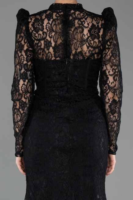 Long Black Dantelle Evening Dress ABU5734