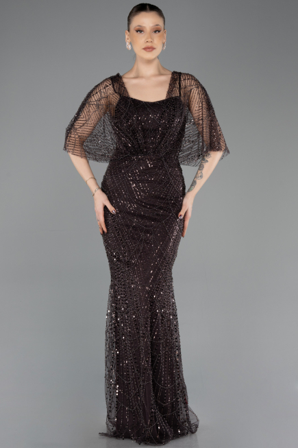 Long Brown Beaded Evening Dress ABU5718