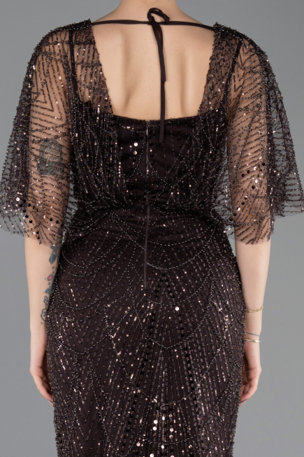 Long Brown Beaded Evening Dress ABU5718