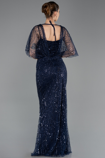 Long Navy Blue Beaded Evening Dress ABU5718