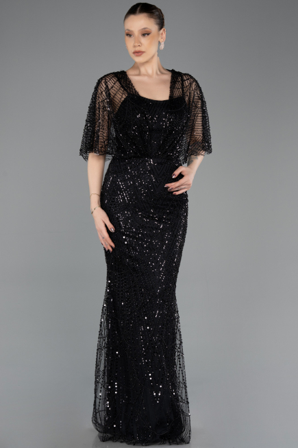 Long Black Beaded Evening Dress ABU5718