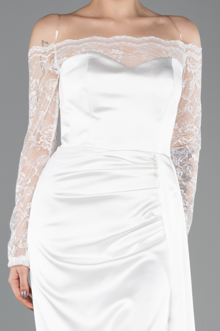 White Long Satin Mermaid Evening Gown ABU5641