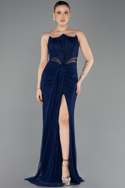 Long Navy Blue Dantelle Evening Dress ABU5736