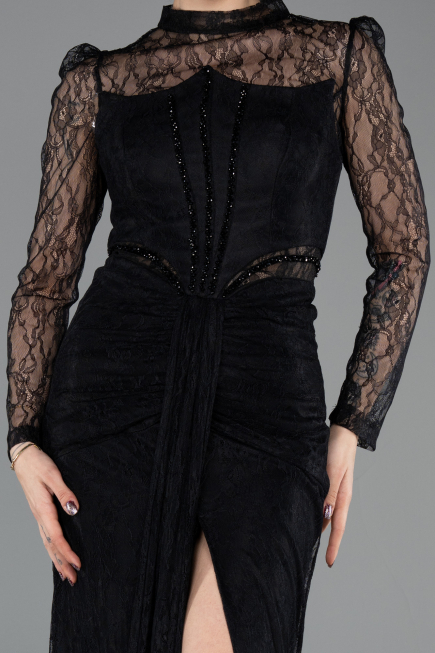Long Black Dantelle Evening Dress ABU5736