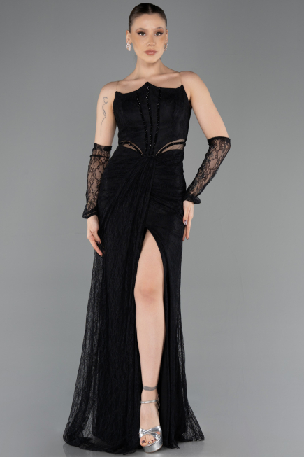 Long Black Dantelle Evening Dress ABU5736