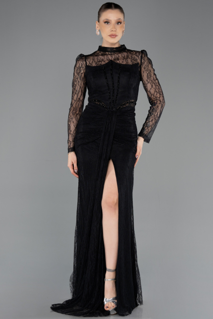 Long Black Dantelle Evening Dress ABU5736