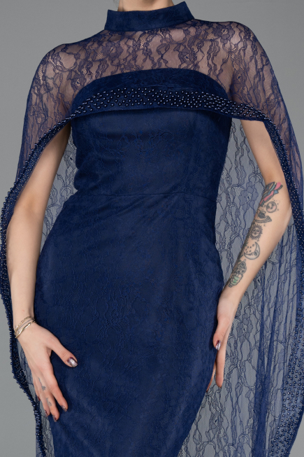 Long Navy Blue Dantelle Evening Dress ABU5739