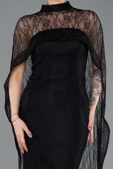 Long Black Dantelle Evening Dress ABU5739