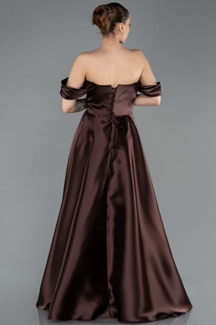 Long Brown Satin Plus Size Evening Gown ABU5726
