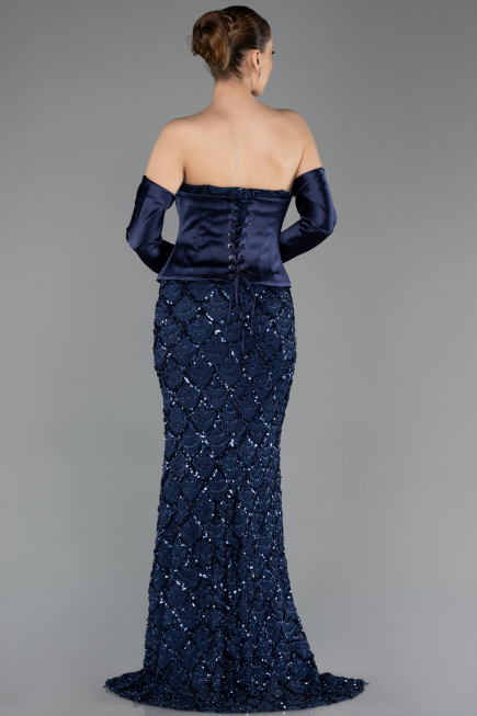 Long Navy Blue Scaly Evening Dress ABU5732