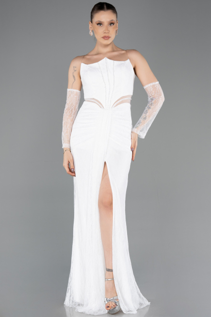 Long White Dantelle Evening Dress ABU5736