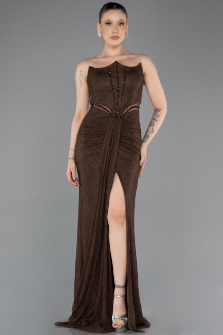 Long Brown Dantelle Evening Dress ABU5736