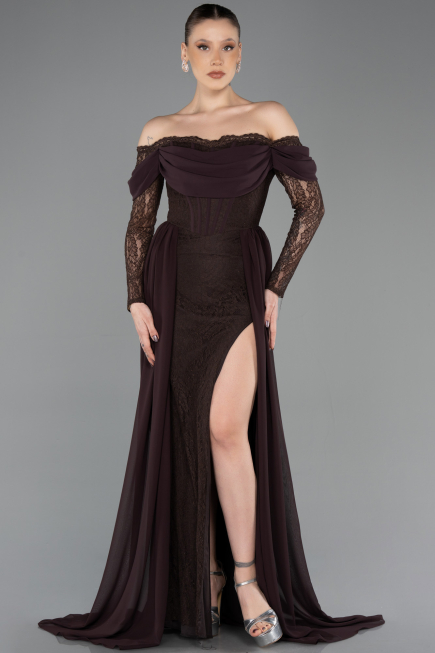 Long Brown Dantelle Evening Dress ABU5727