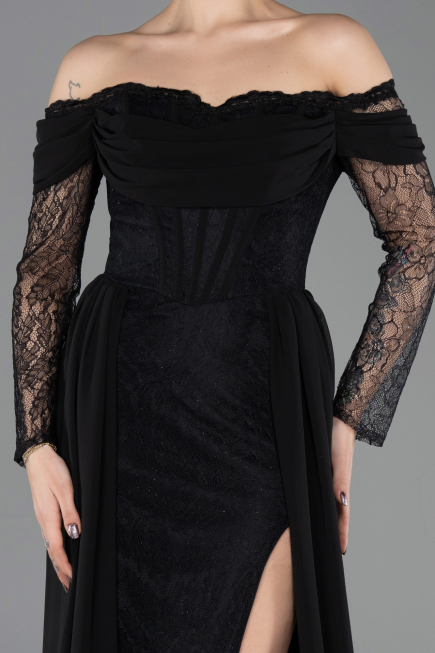 Long Black Dantelle Evening Dress ABU5727