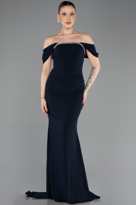 Long Navy Blue Mermaid Evening Gown ABU5740